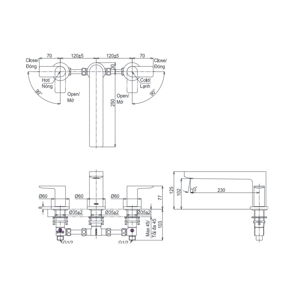 Vòi lavabo nóng lạnh GT TOTO TLG13201A