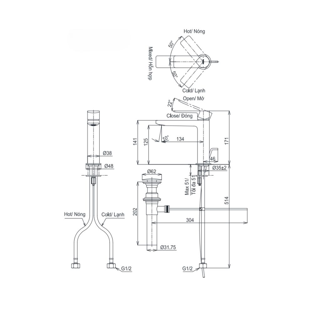 Vòi lavabo nóng lạnh GT TOTO TLG13301A