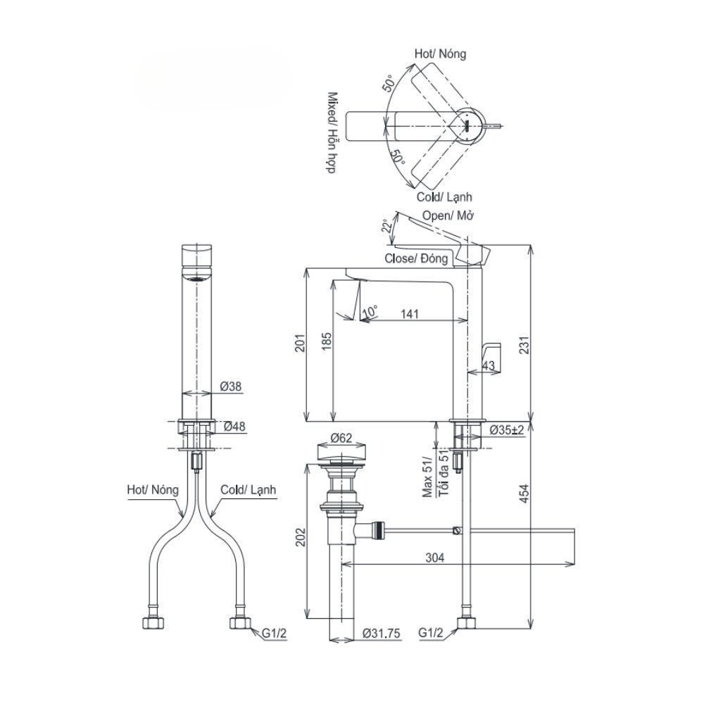 Vòi lavabo nóng lạnh GT TOTO TLG13303A