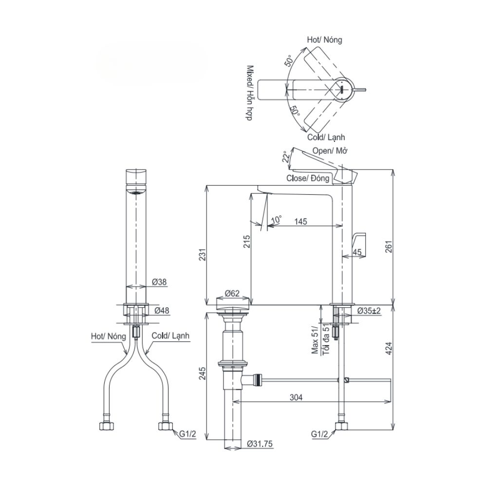 Vòi lavabo nóng lạnh GT TOTO TLG13305A