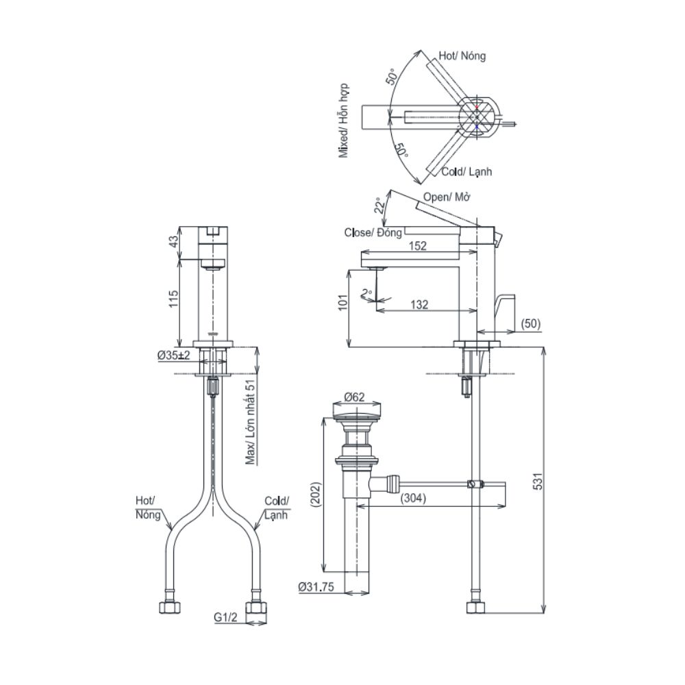 Vòi lavabo nóng lạnh GK TOTO TLG153A0A