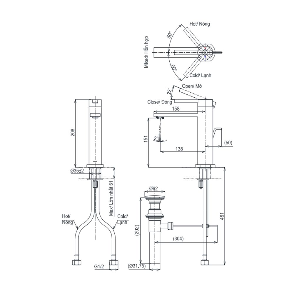 Vòi lavabo nóng lạnh GK TOTO TLG153C0A