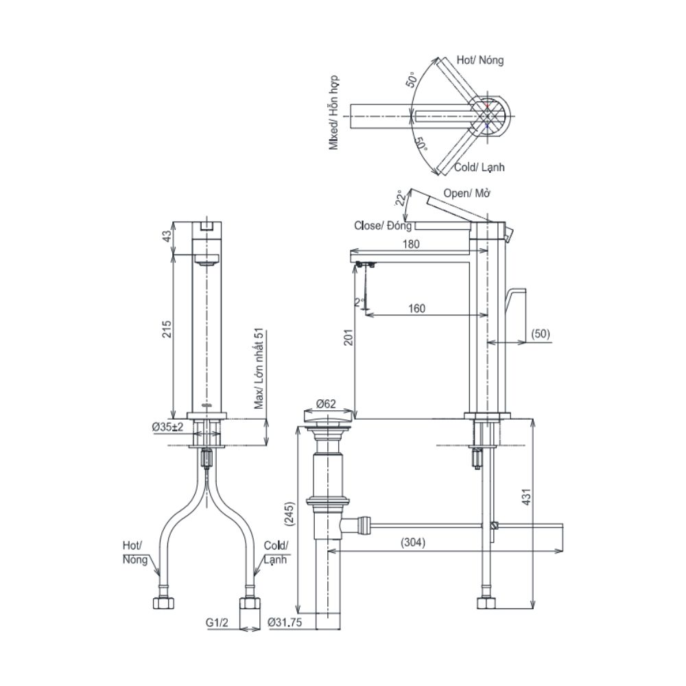 Vòi lavabo nóng lạnh GK TOTO TLG153E0A