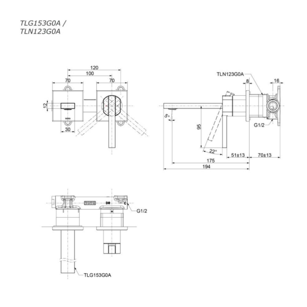 Vòi lavabo nóng lạnh gắn tường TOTO TLG153G0A GK Series