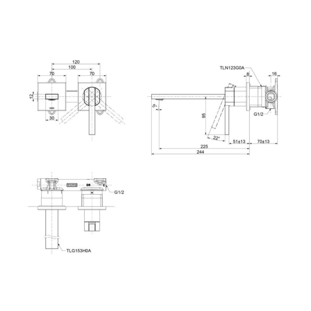 Vòi lavabo nóng lạnh gắn tường TOTO TLG153H0A GK Series