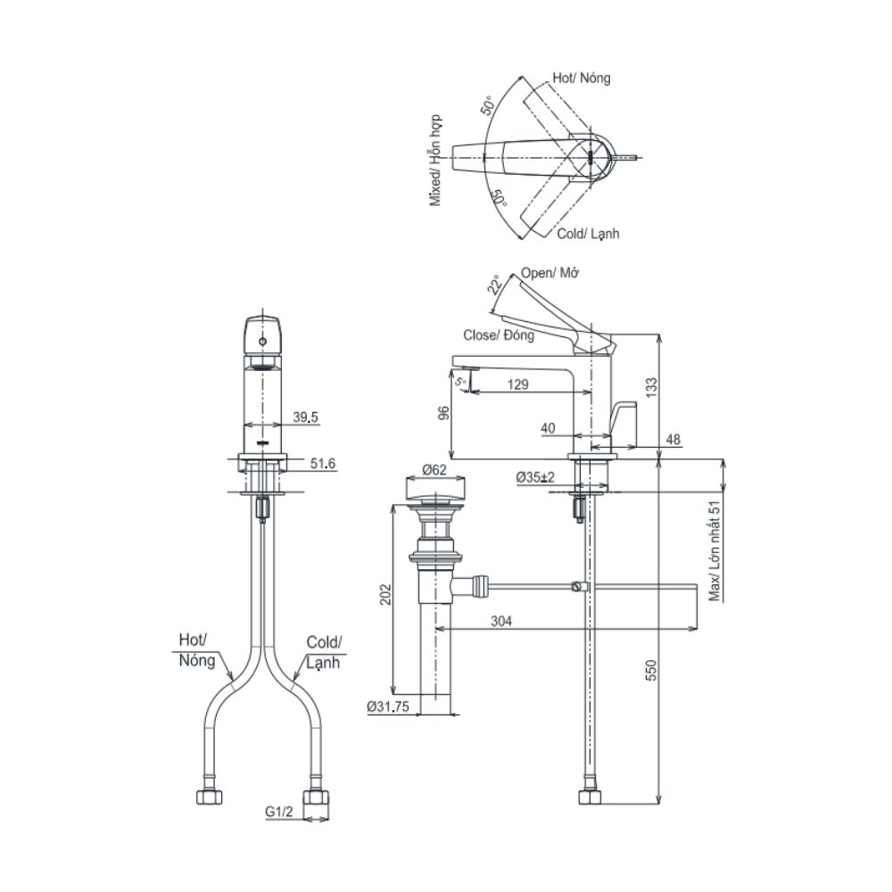 Vòi lavabo nóng lạnh GN TOTO TLG163A0A