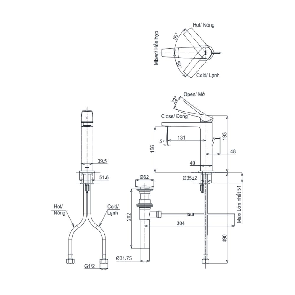 Vòi lavabo nóng lạnh GN TOTO TLG163C0A