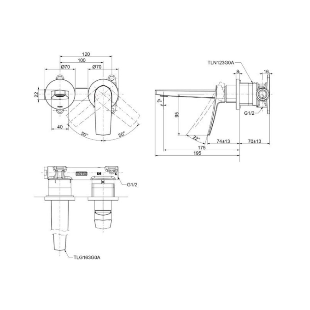 Vòi lavabo nóng lạnh gắn tường TOTO TLG163G0A GN Series