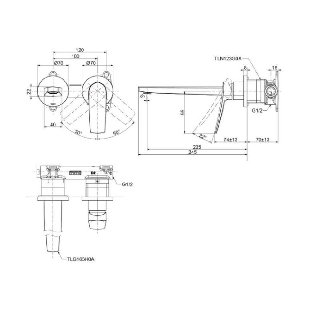 Vòi lavabo nóng lạnh gắn tường TOTO TLG163H0A GN Series