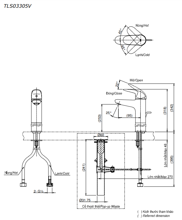 Vòi lavabo nóng lạnh LC TOTO TLS03305V