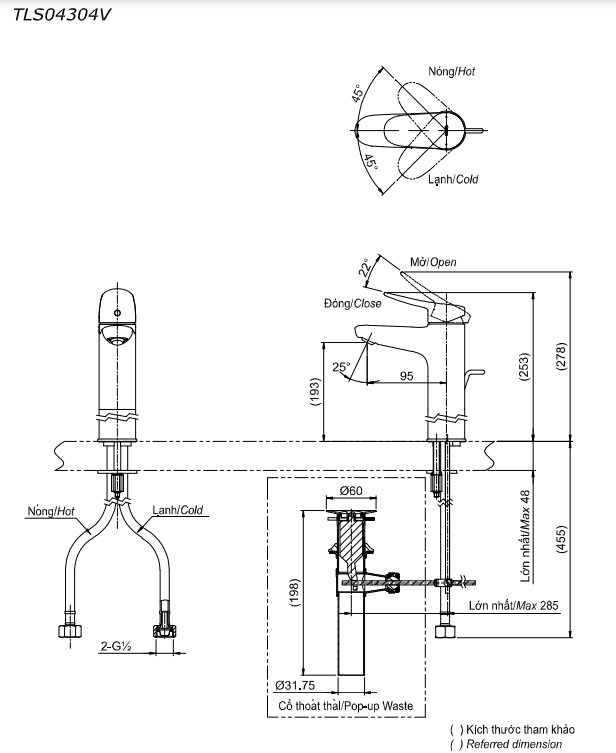 Vòi lavabo nóng lạnh LF TOTO TLS04304V