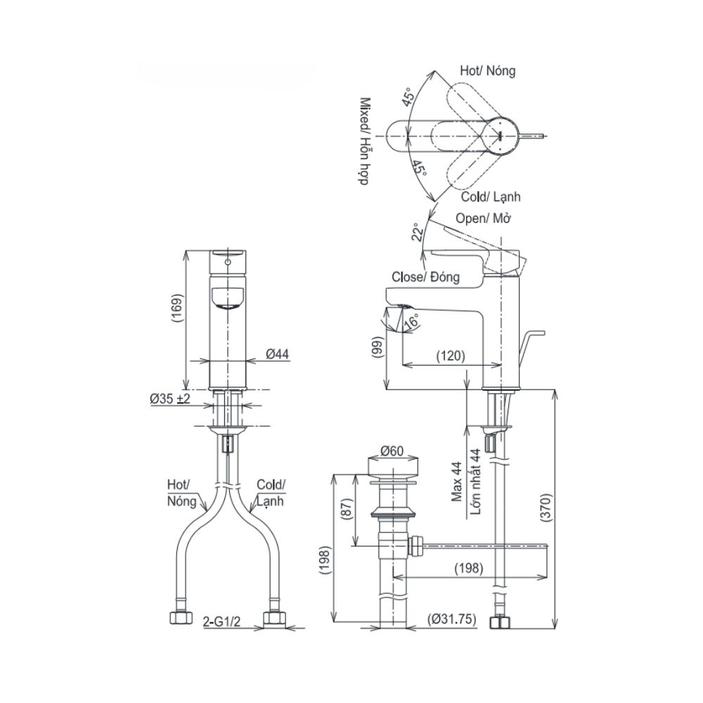 Vòi lavabo nóng lạnh TOTO TLS06301V1