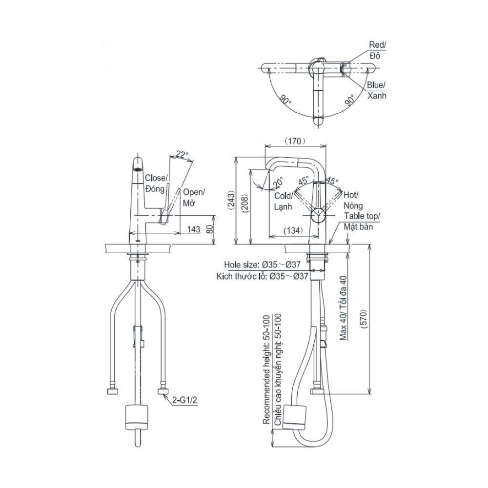 Vòi lavabo nóng lạnh TOTO TLS073J0V dây rút