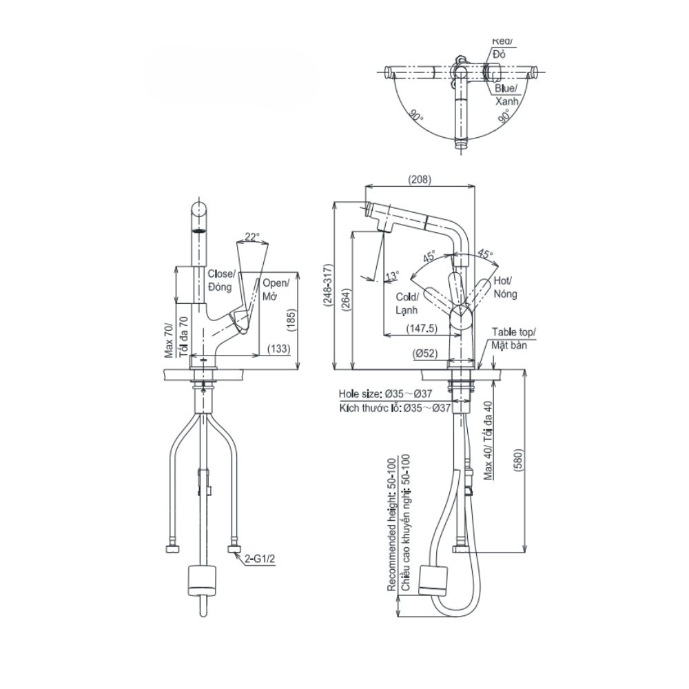 Vòi lavabo nóng lạnh TOTO TLS083J0V dây rút
