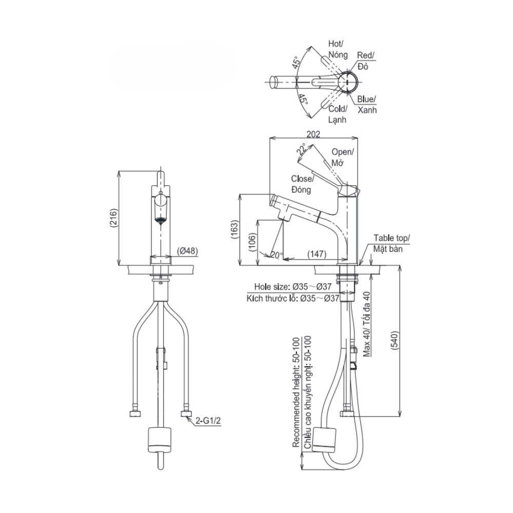 Vòi lavabo nóng lạnh TOTO TLS093B0V dây rút