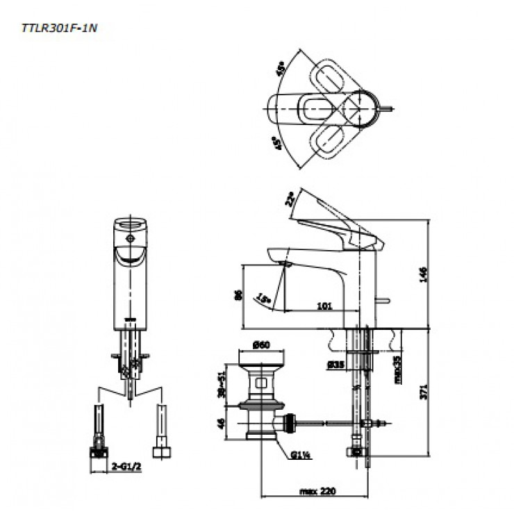 Vòi lavabo nóng lạnh Rei-R TOTO TTLR301F-1RR