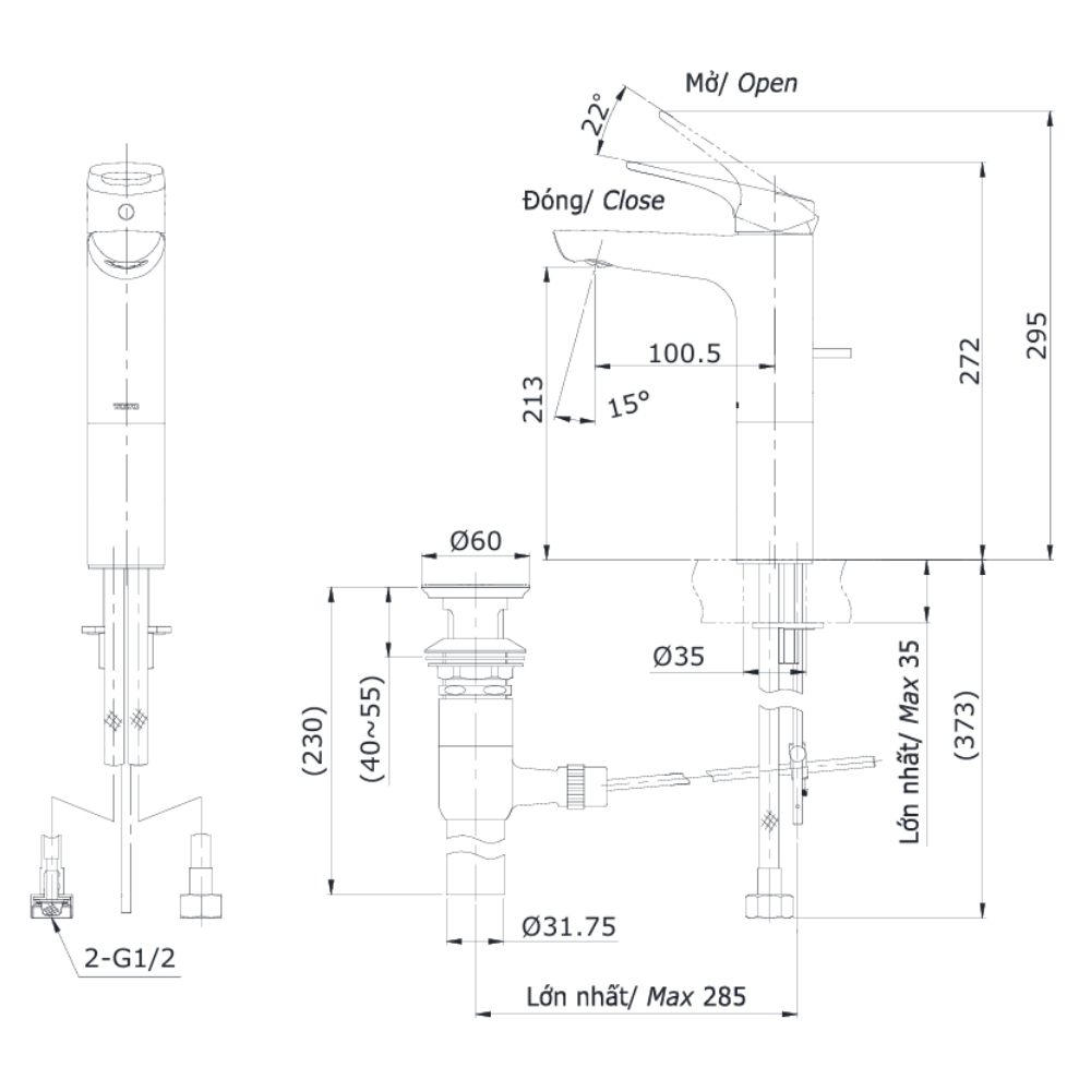 Vòi lavabo nóng lạnh Rei-R TOTO TTLR301FV-1R