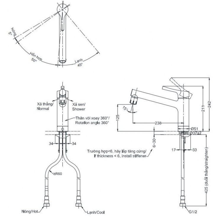 Vòi bếp nóng lạnh TOTO TKS05303J