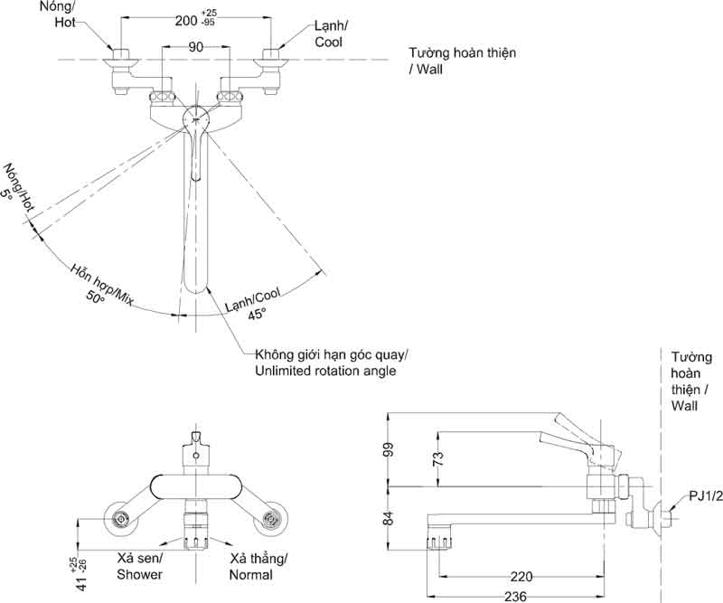Bản vẽ kỹ thuật vòi bếp nóng lạnh TOTO TKS05316J