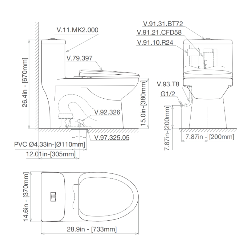 Bồn cầu 1 khối Viglacera Mekong (MK2) nắp êm (+ vòi xịt VG826)
