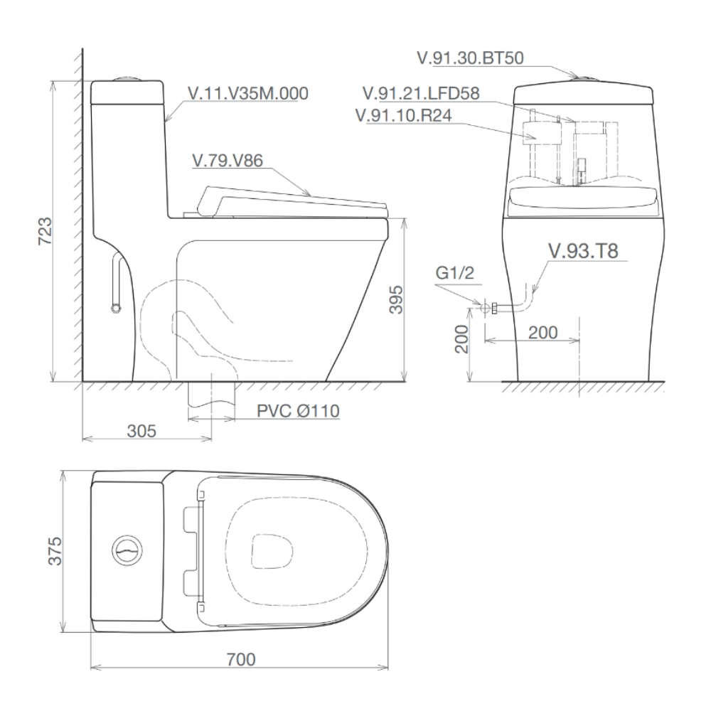 Bồn cầu 1 khối Viglacera V35M nắp êm xả xoáy (+ vòi xịt VG826)
