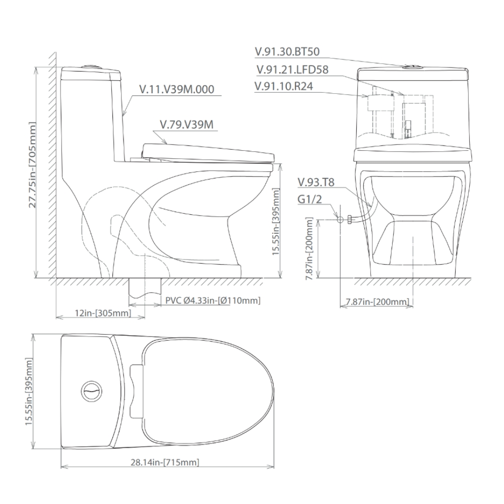 Bồn cầu 1 khối Viglacera V39M nắp êm xả xoáy (+ vòi xịt VG826)