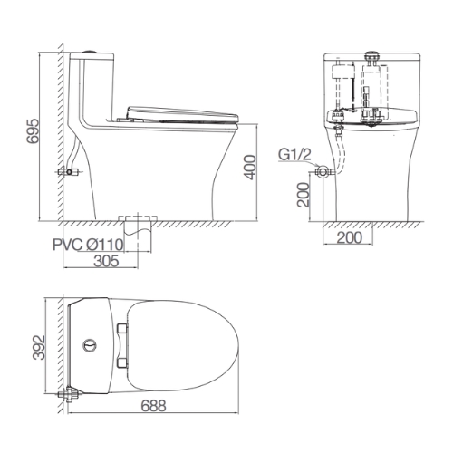 Bồn cầu 1 khối nắp êm Viglacera V803 (+ vòi xịt VG826)