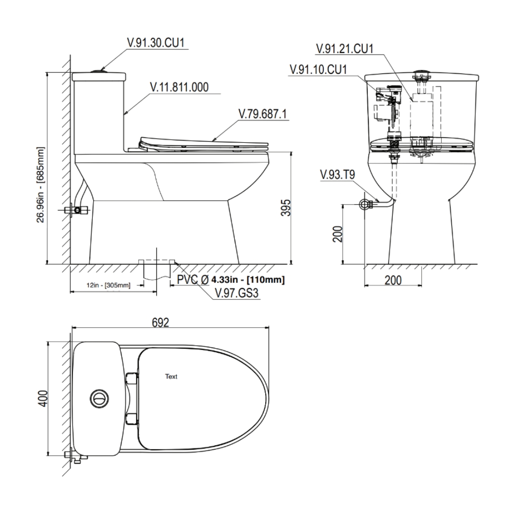 Bồn cầu 1 khối Viglacera V811 nắp êm (+ vòi xịt VG826)