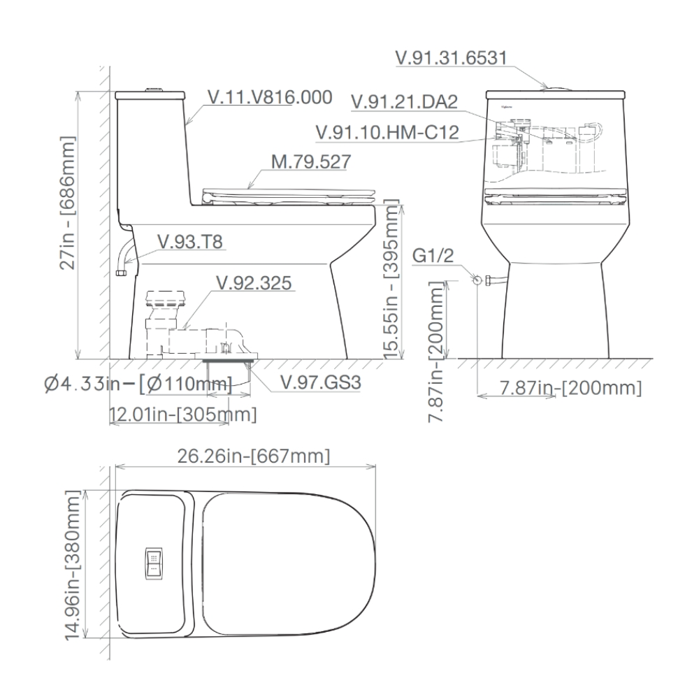 Bồn cầu 1 khối Viglacera V816 nắp êm (+ vòi xịt VG826 & van VG853)