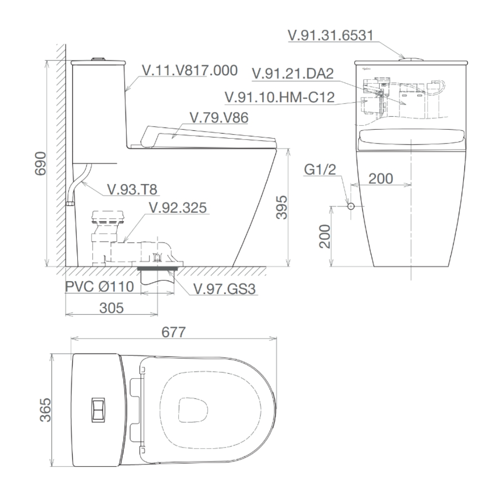 Bồn cầu 1 khối Viglacera V817 nắp êm (+ vòi xịt VG826 & van VG853)