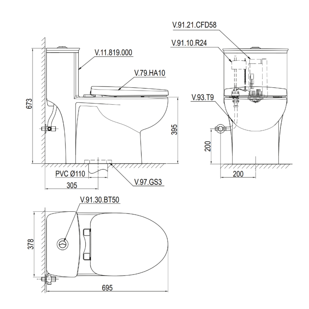 Bồn cầu 1 khối nắp êm Viglacera V819 (+ vòi xịt VG826)