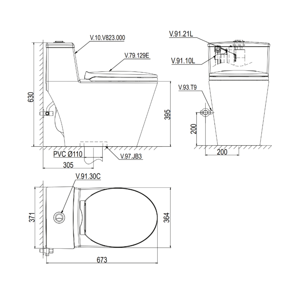 Bồn cầu 1 khối nắp êm Viglacera V823 (+ vòi xịt VG826)