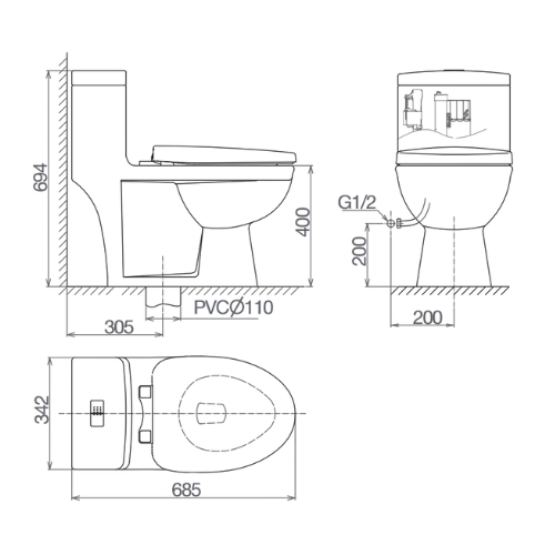 Bồn cầu 1 khối nắp êm Viglacera V825 (+ vòi xịt VG826)