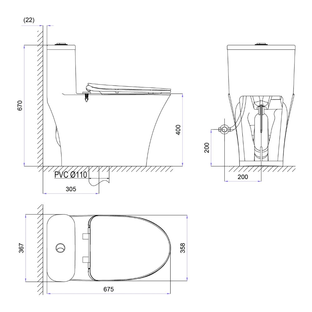 Bồn cầu 1 khối Viglacera V829 nắp êm (+ vòi xịt VG826)