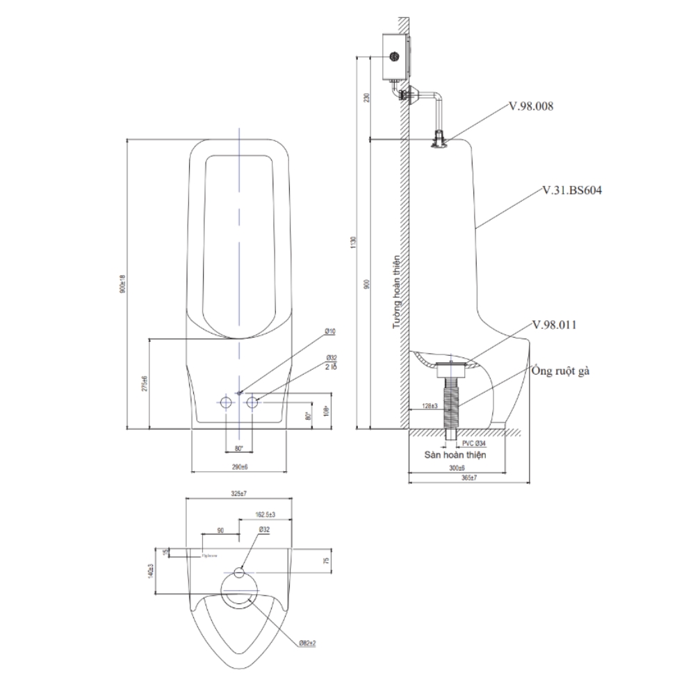 Bồn tiểu nam đặt sàn Viglacera BS604