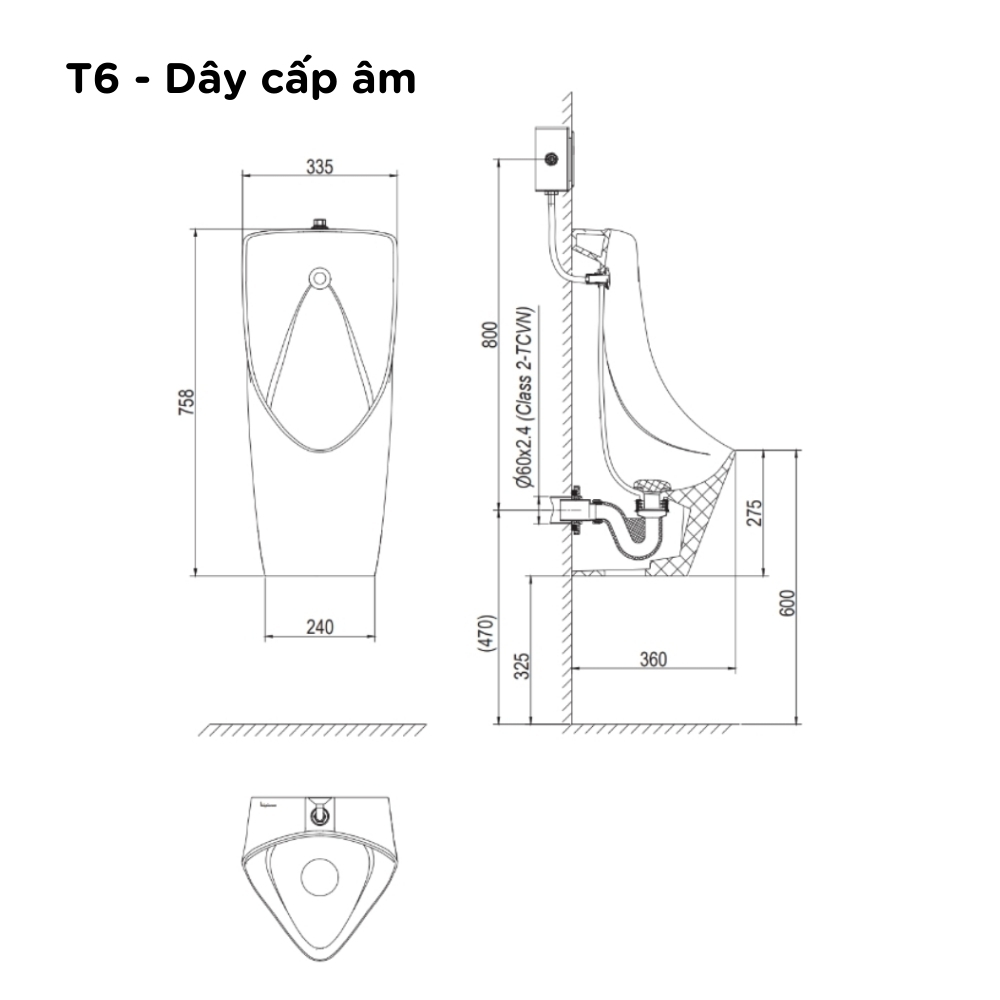 Bồn tiểu nam treo tường Viglacera T6
