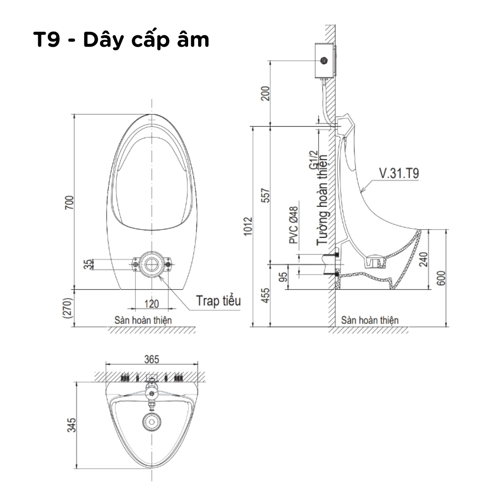 Bồn tiểu nam treo tường Viglacera T9