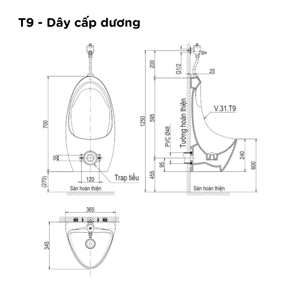 Bồn tiểu nam treo tường Viglacera T9