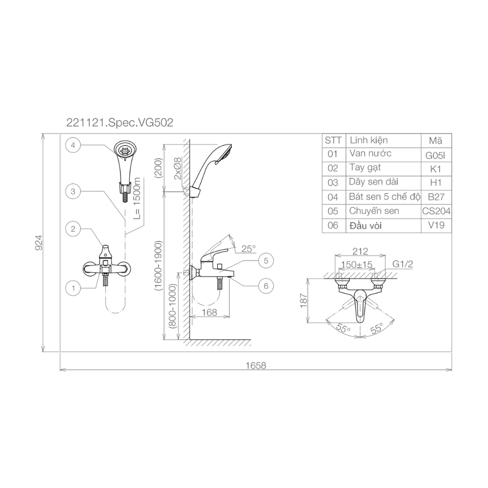 Sen tắm nóng lạnh Viglacera VG502