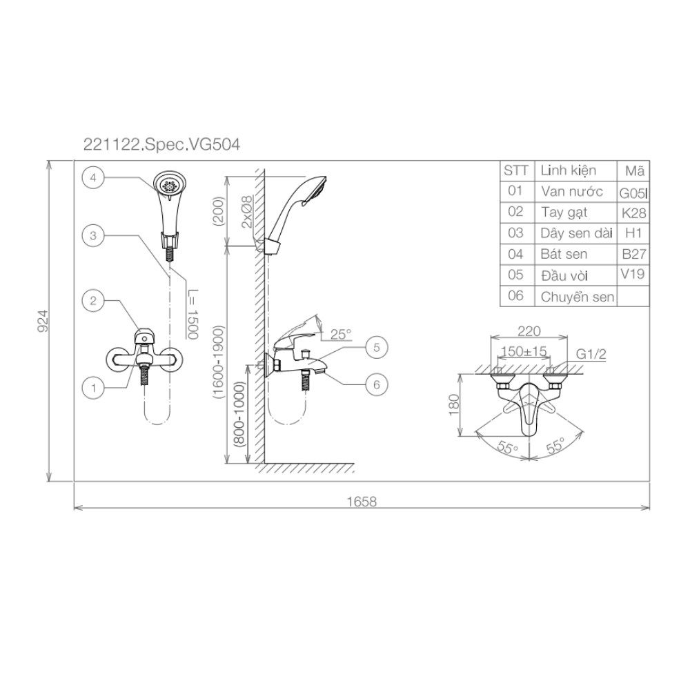 Sen tắm nóng lạnh Viglacera VG504