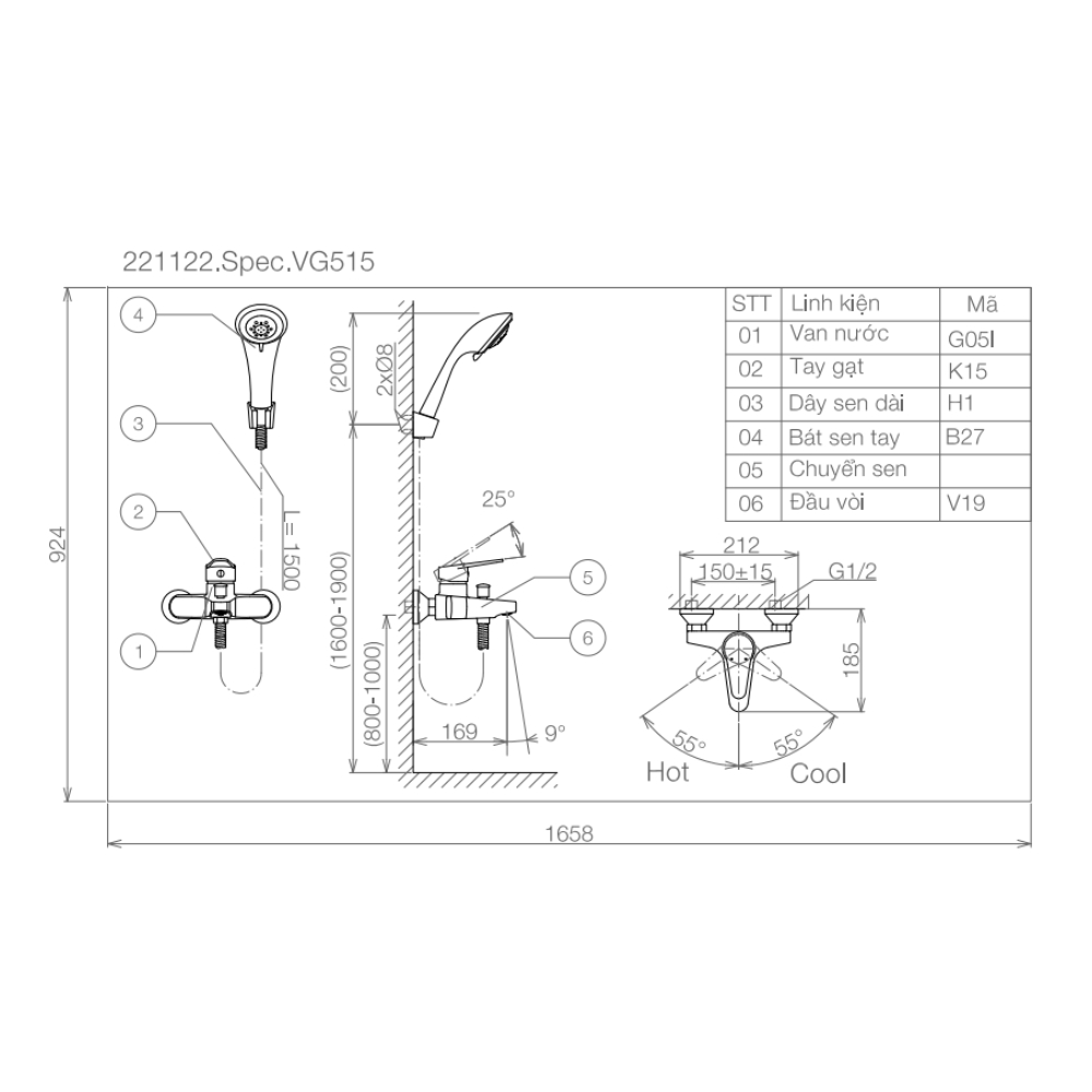 Sen tắm nóng lạnh Viglacera VG515