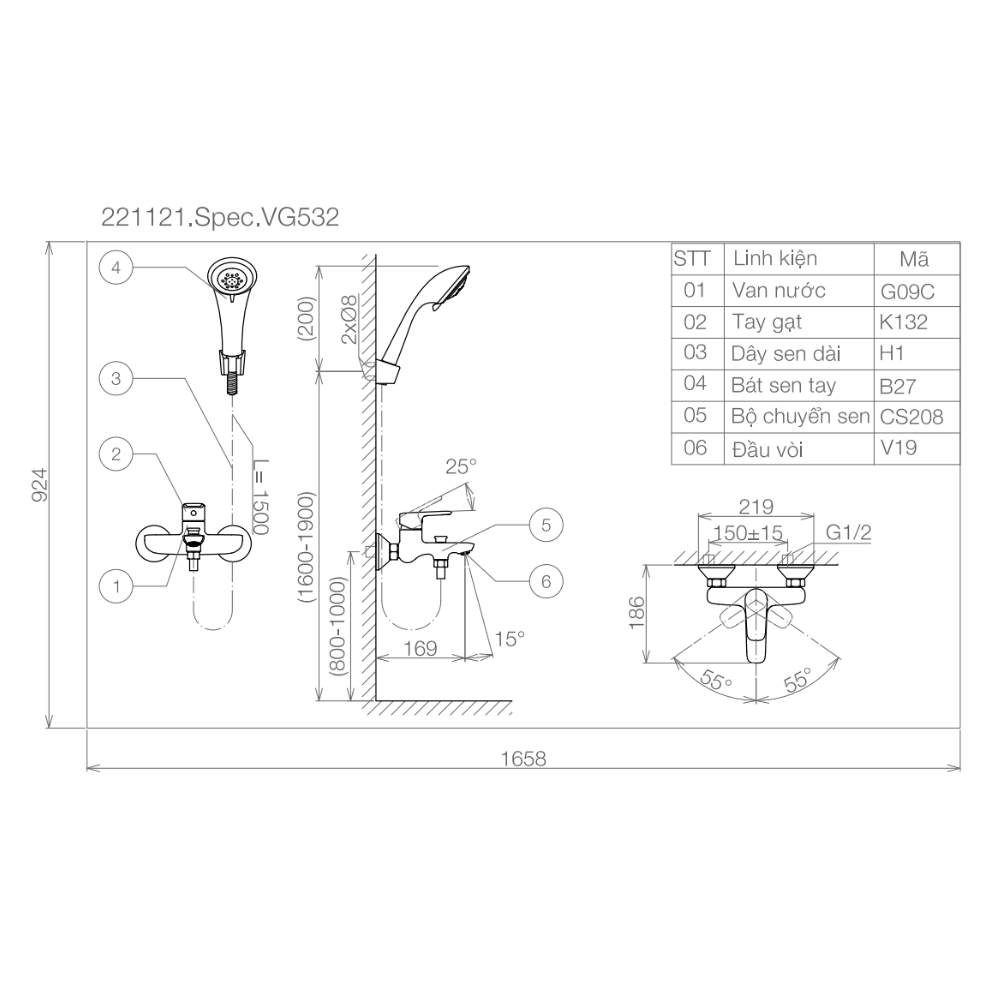 Sen tắm nóng lạnh Viglacera VG532