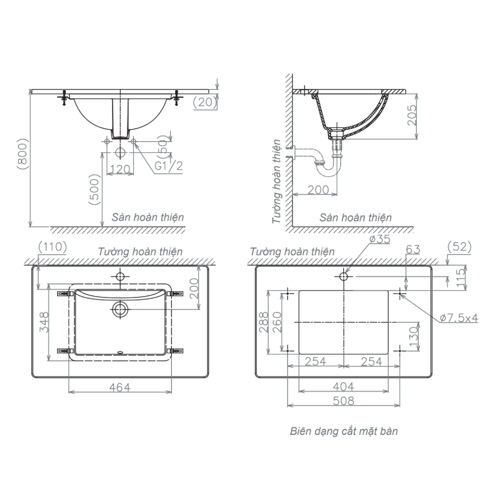 Chậu lavabo âm bàn Viglacera US1
