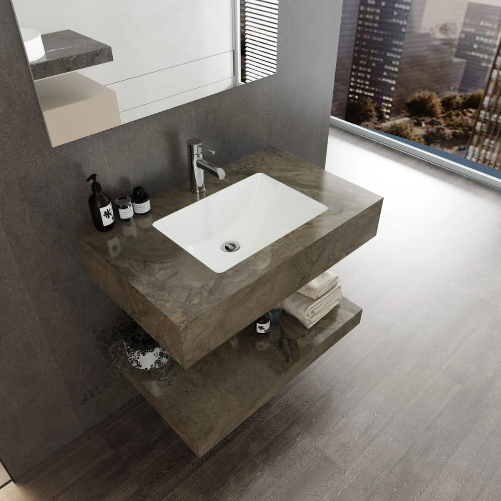 Chậu lavabo âm bàn đá 2 tầng Viglacera US10-9GP05