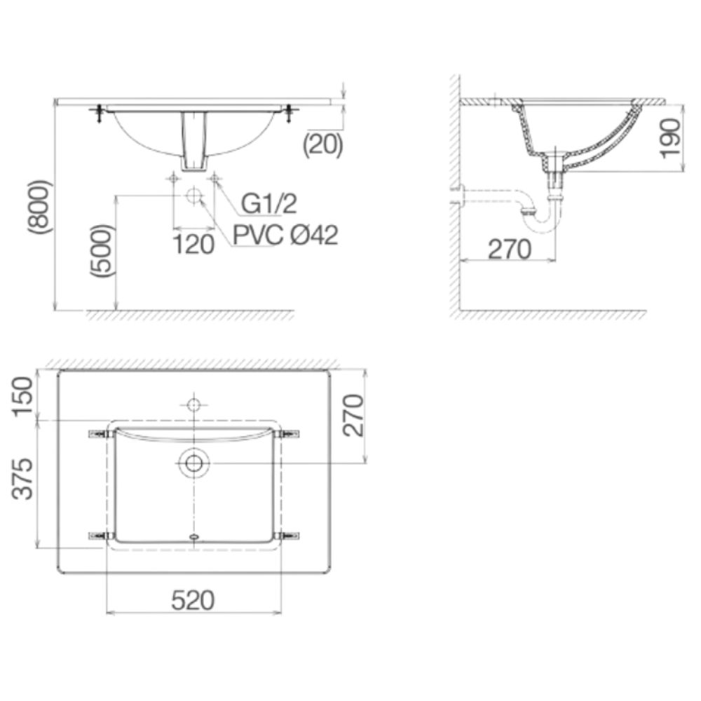 Chậu lavabo âm bàn Viglacera US3