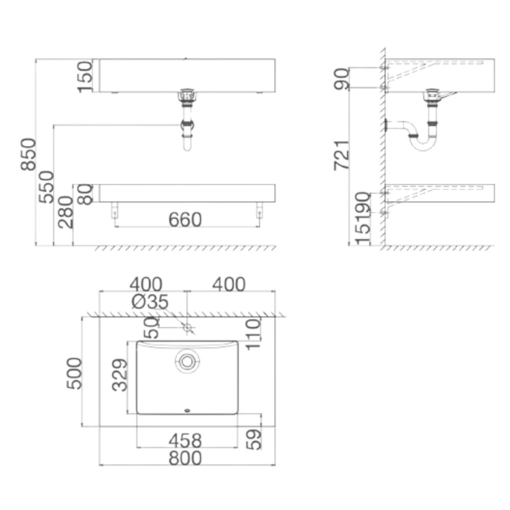 Chậu lavabo âm bàn đá 2 tầng Viglacera US7-9GP01