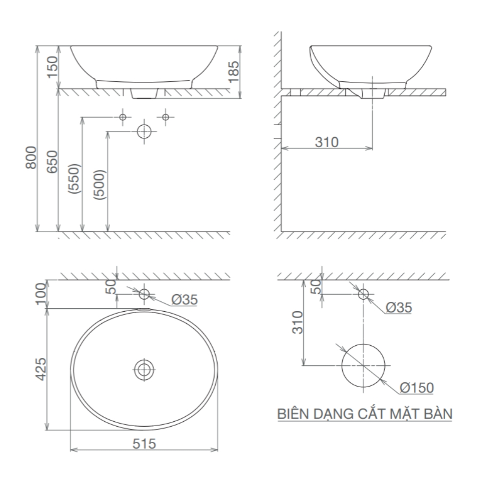 Chậu lavabo đặt bàn Viglacera BS415