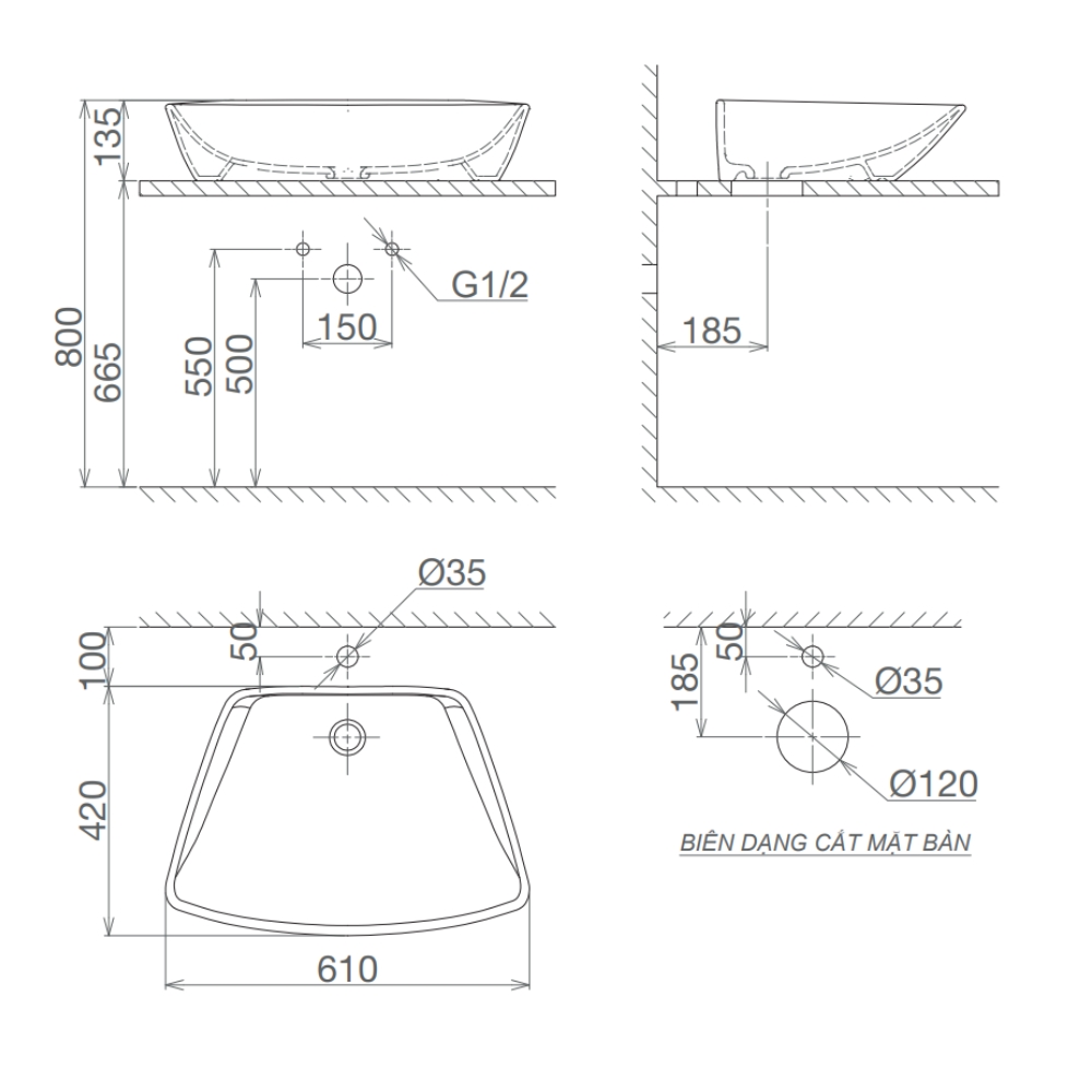 Chậu lavabo đặt bàn Viglacera CD17