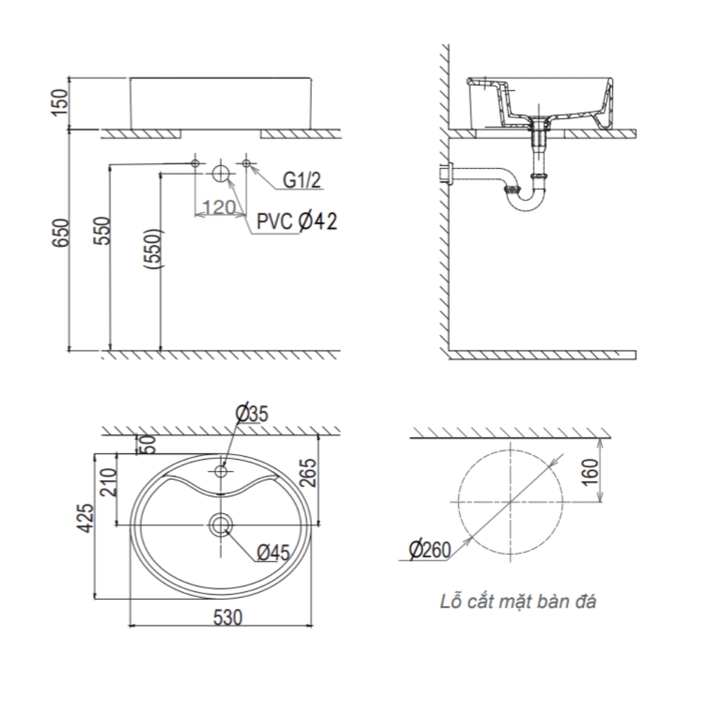 Chậu lavabo đặt bàn Viglacera CD19