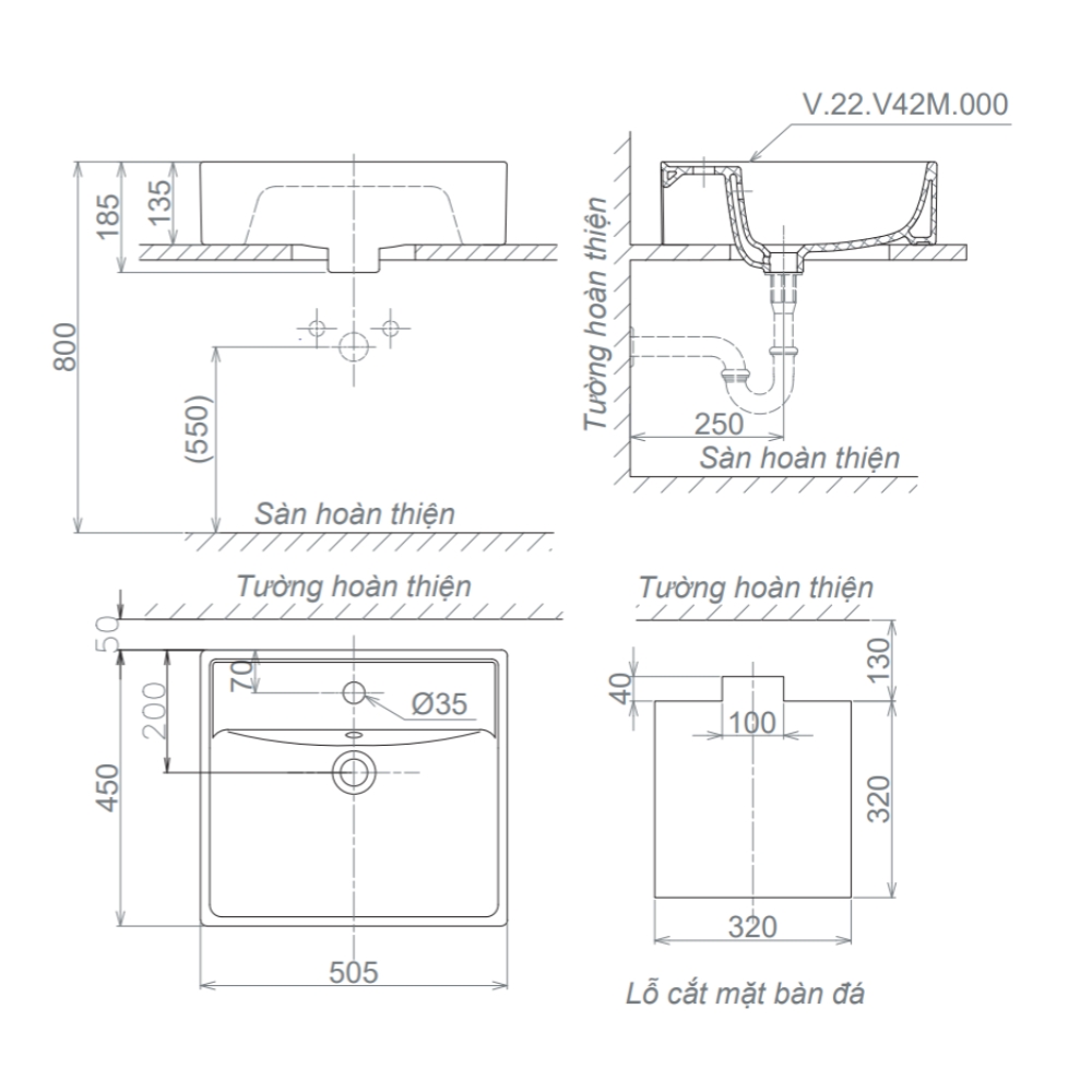 Chậu lavabo đặt bàn Viglacera V42M